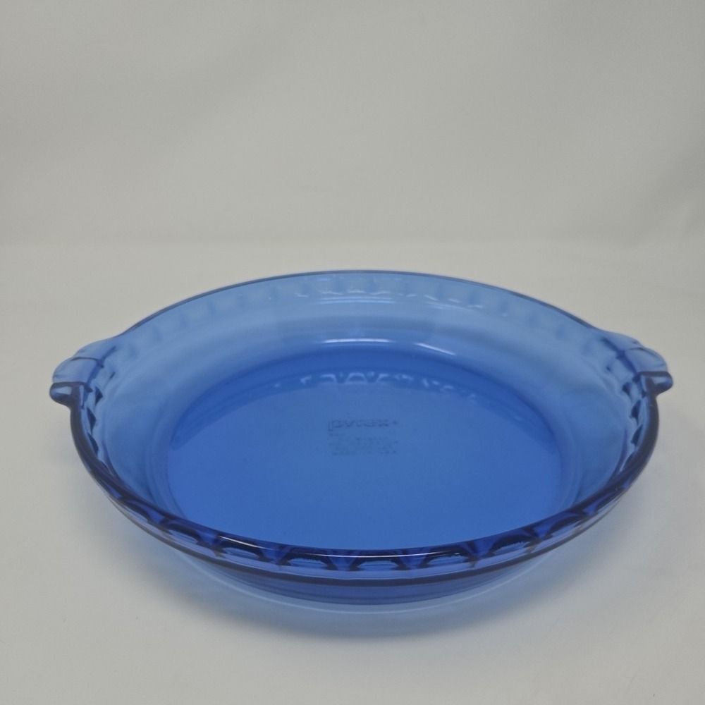 Vintage Pyrex Cobalt Blue Glass Fluted Pie Pan #229 Crimped Deep Dish Plate 9.5"